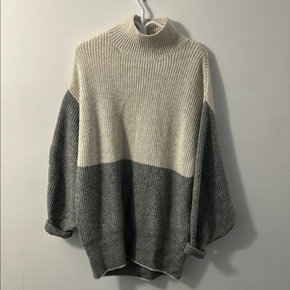 H&M Two-Tone Cream and Gray Cowl Neck Sweater